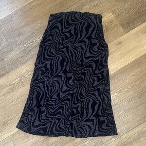 RVCA Black Midi Skirt with Metallic Silver Swirl Pattern